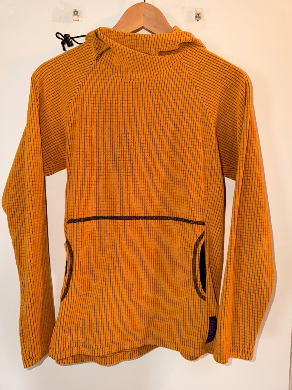 Melanzana Micro Grid Hoodie Women’s XS Mustard Gold Fleece Made in Leadville CO